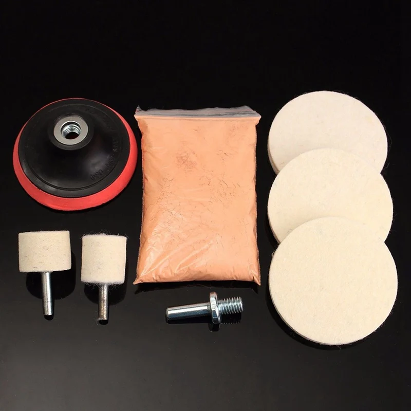 

8-piece Auto Windscreen Polishing and Grinding Kit Car Glass Scratch Remover Set 120g Cerium Oxide Glass Polishing Accessories