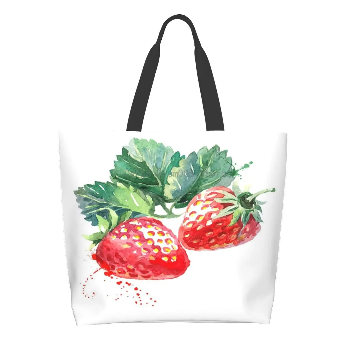 

Women Shoulder Bag Watercolor Fruit Strawberries Large Capacity Shopping Grocery Tote Bag For Ladies