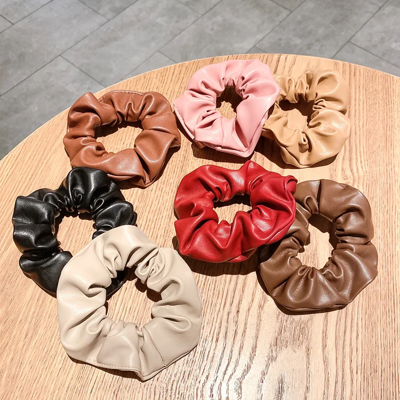 

Retro Hair Ties Woman Pu Cortex Large Intestine Rubber Bands Hair Accessories for Girls Tie Band Loop New Headwear Apparel