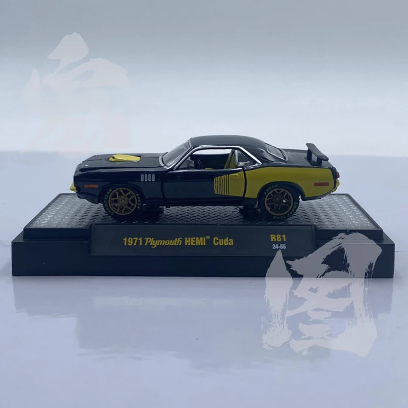 Фото M2 Машины, литье под давлением, масштаб 1:64, 1971, Plymouth HEMI Cuda, сплав, имитация модели автомобиля, коллекция, дисплей, игрушка, подарок, орнамент №2