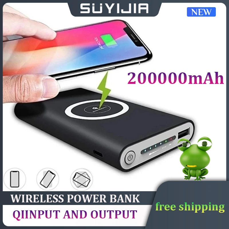 

Free Shipping 200000mAh NEW Portable Wireless Power Bank Two-way Fast Charging Mobile Power Type-c External Batteries for IPhone