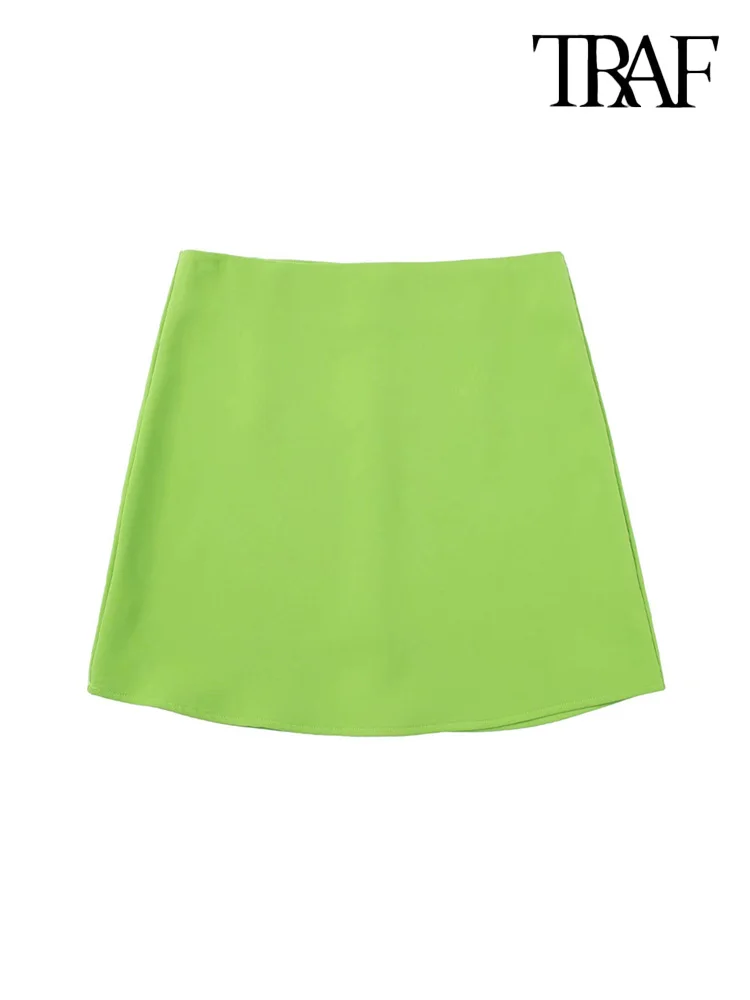 

TRAF Women Fashion Office Wear A Line Mini Skirt Vintage High Waist Side Zipper Female Skirts Mujer