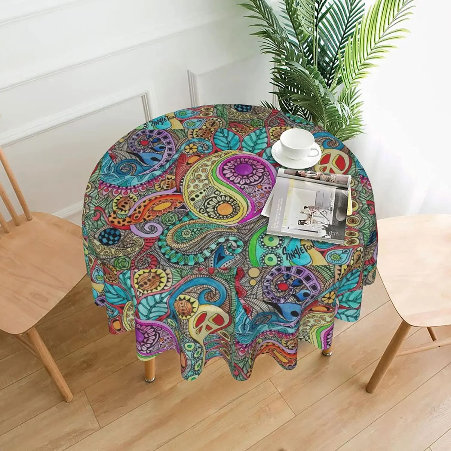 

Round Table Cloth Hippie Mandala Yinyang Decorative Tablecloth Oil-Proof Water Resistance Tablecloth Kitchen Restaurant Party
