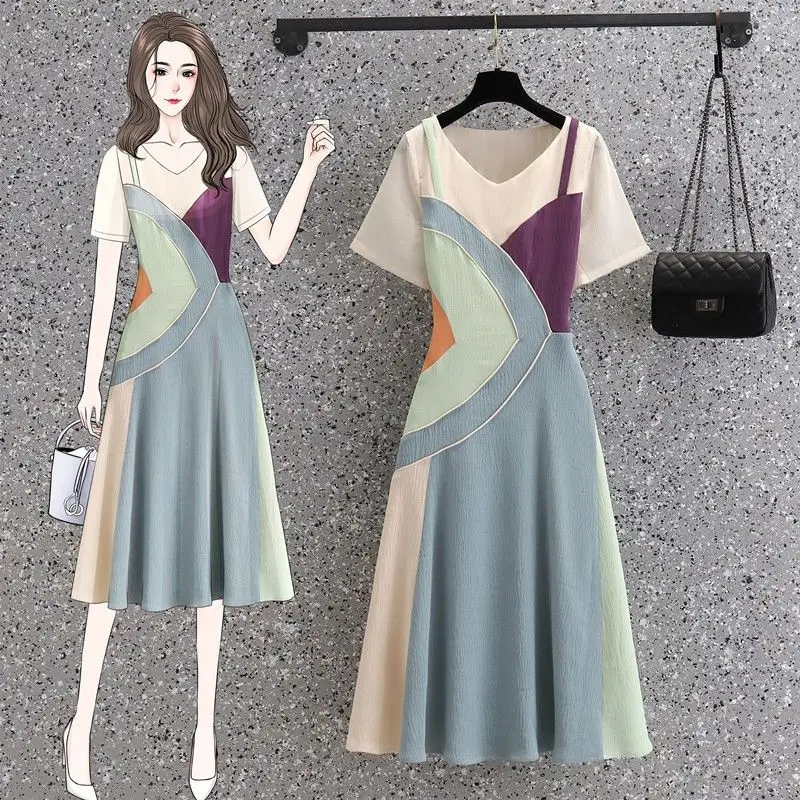 

2022 summer new slim design contrast dress