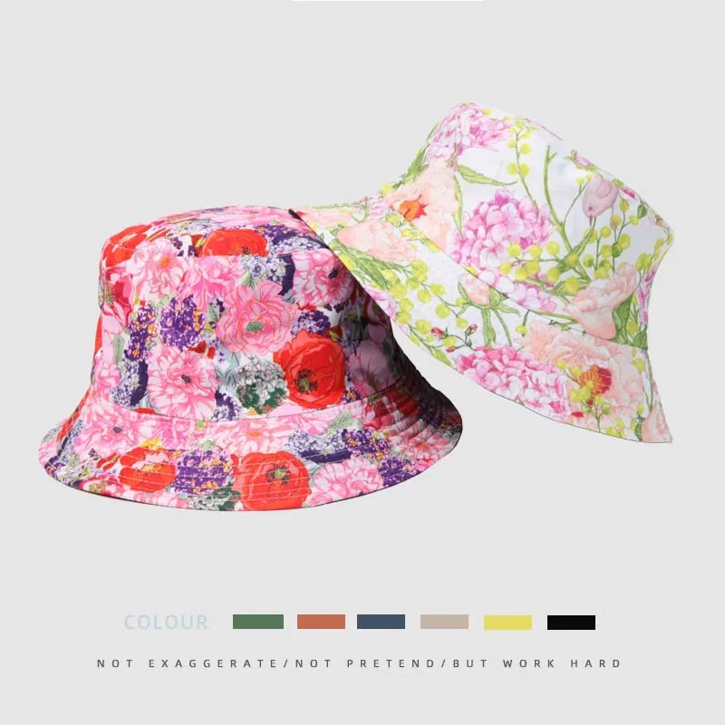 

Ethnic Style Flower Bucket Hat Women Korean Reversible Wear Colorful Sun-Proof Fashion Sun Hat Chapeu Masculino Bone Girls