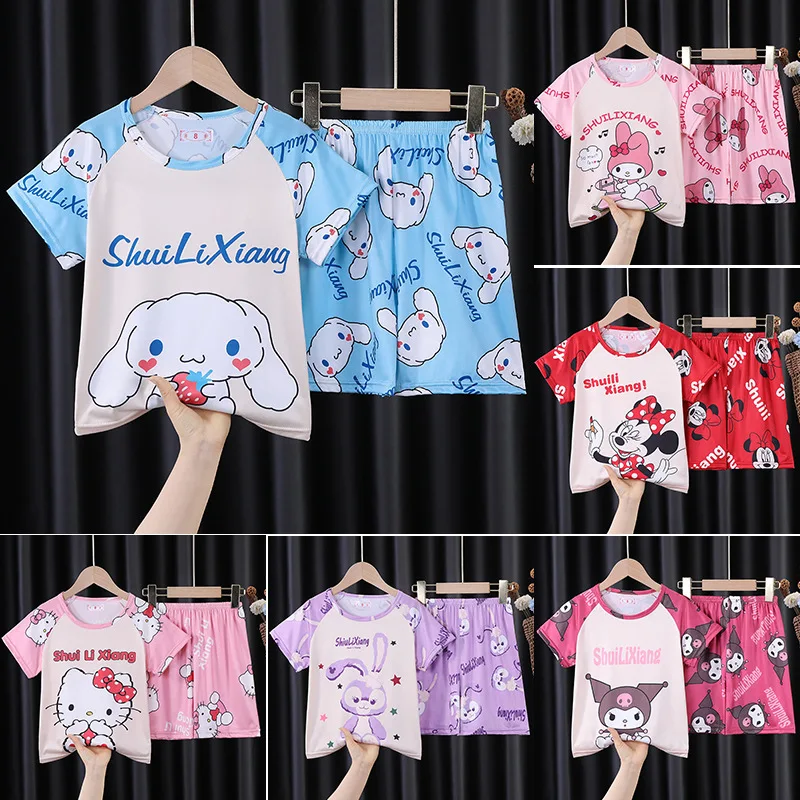 

Kawaii Sanrio Cinnamoroll Kuromi Hellokitty Summer Children's Pajamas 2023 Boys and Girls Home Clothes Set Short Sleeve Cartoon