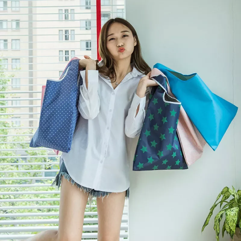 

Solid Color Foldable Shopping Bag Eco Reusable Tote Oxford Fabric Casual Large-capacity Shopping Bag Home Storage Bag Supplies