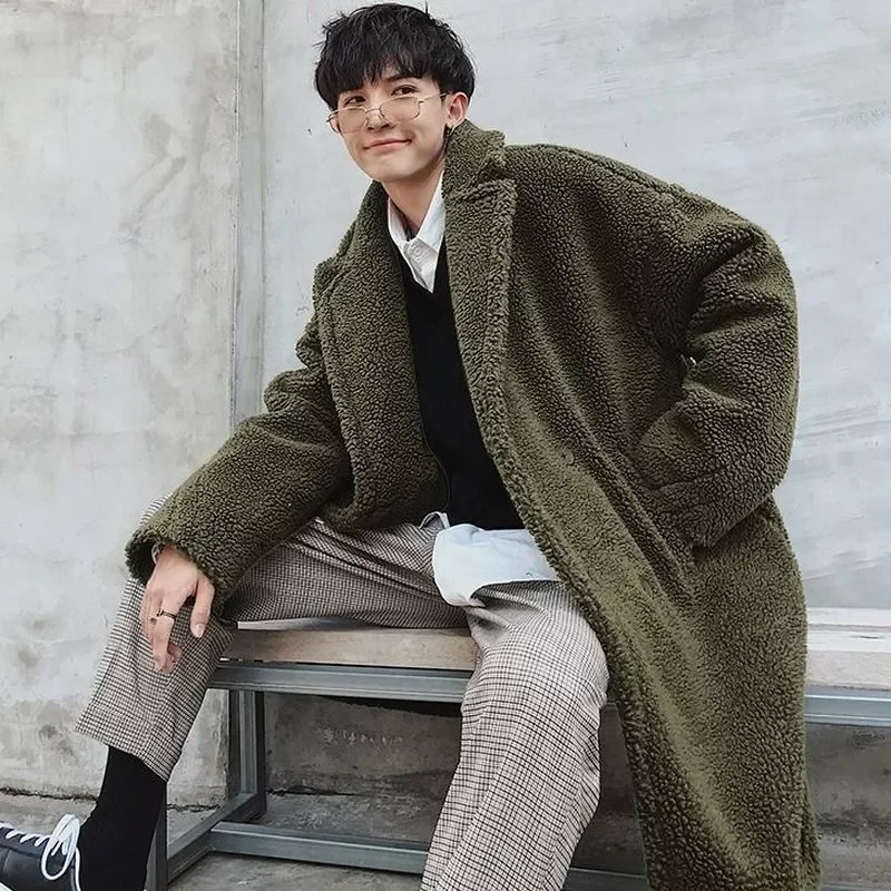 

NEW IN wool plus thickened long coat men's winter particle wool large size padded jacket Hong Kong style unisex warm windbre