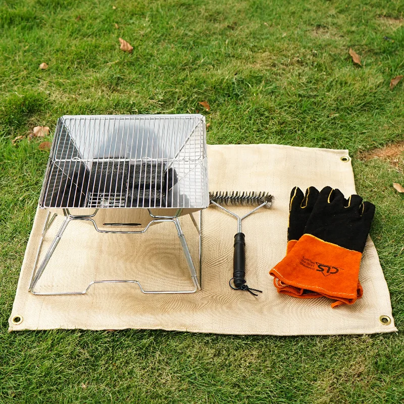 

80x60cm Barbecue Fire Blanket Glass Fiber Insulation Mat Outdoor Camping Fire Cloth High Temperature Anti-Scald Flame Retardant