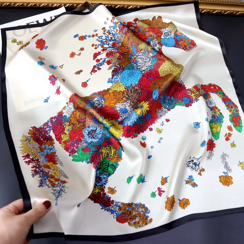 

Женский квадратный шарф из натурального шелка, весенний модный платок-шарф из 100% натурального шелка, повязка на голову, 2023