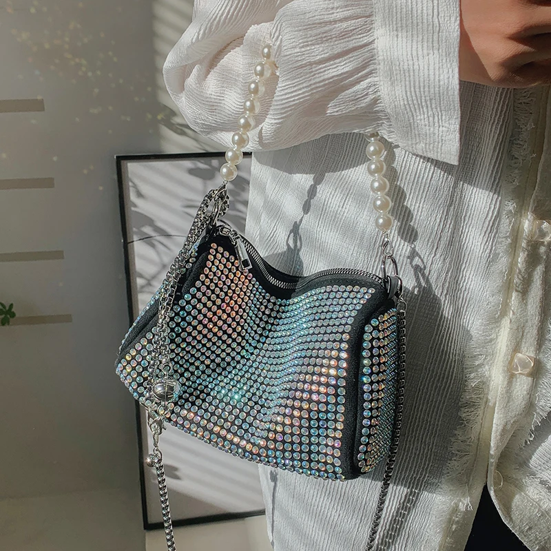 

Mini Cute Kawaii PU Leather Crossbody Bags for Women 2022 Summer Simple Branded Luxury Beading Shoulder Handbags and Purses