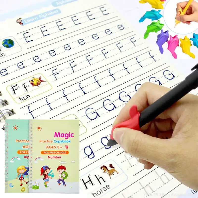 

2 Books/set 3D Groove Magic Practice Copybook Free Wipe Children's Books Writing Calligraphy English Alphabet Math Writing Gift