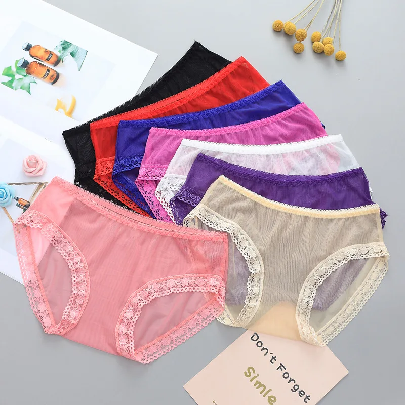 

1Pcs Low Waist Sexy Mesh Panties Underwear Female Ultra-Thin Transparent Underpants Women Soft Breathable Lace Briefs Lingerie