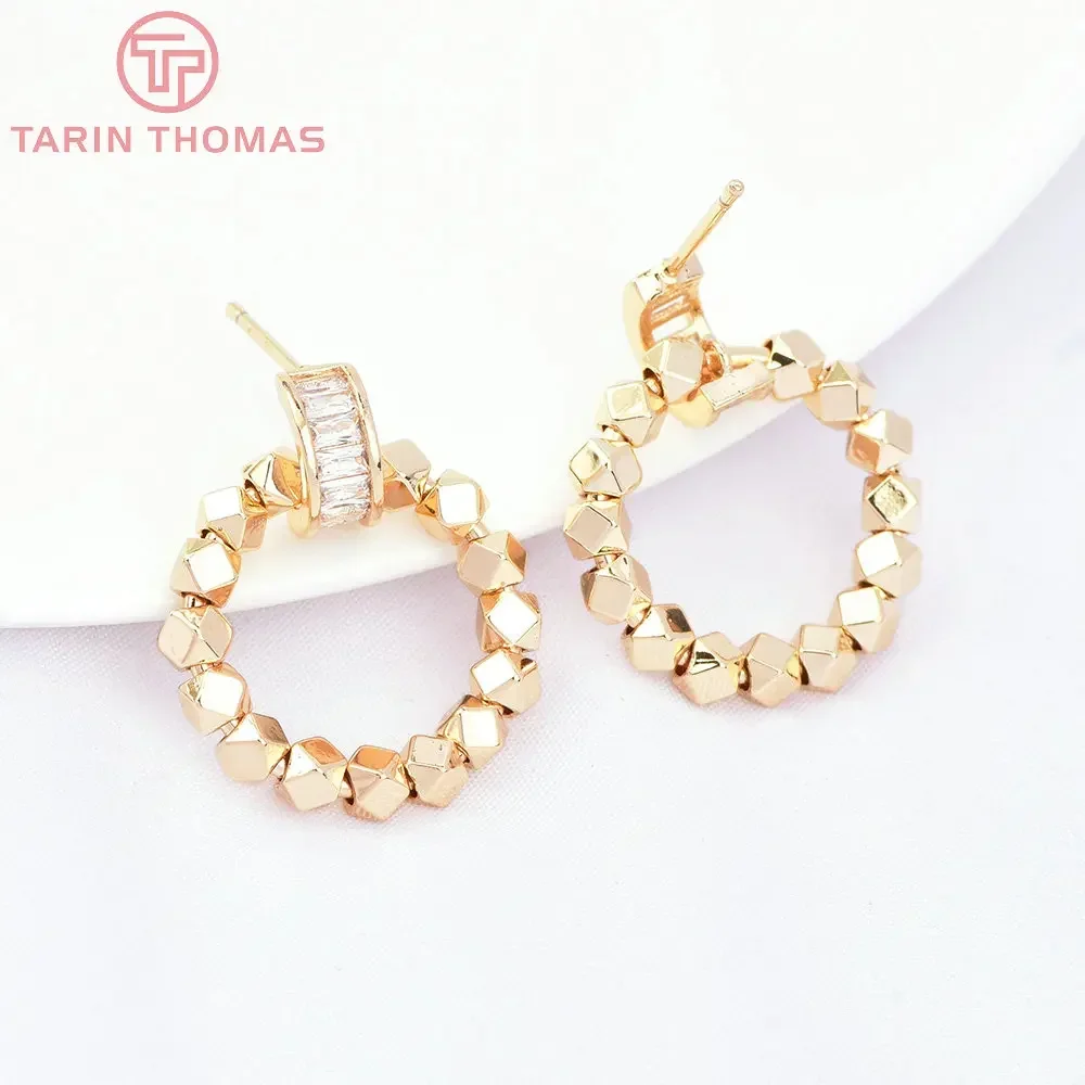 (7386) 2 шт. 19x24 мм 24-каратное золото латунь с цирконом многоугольные круглые