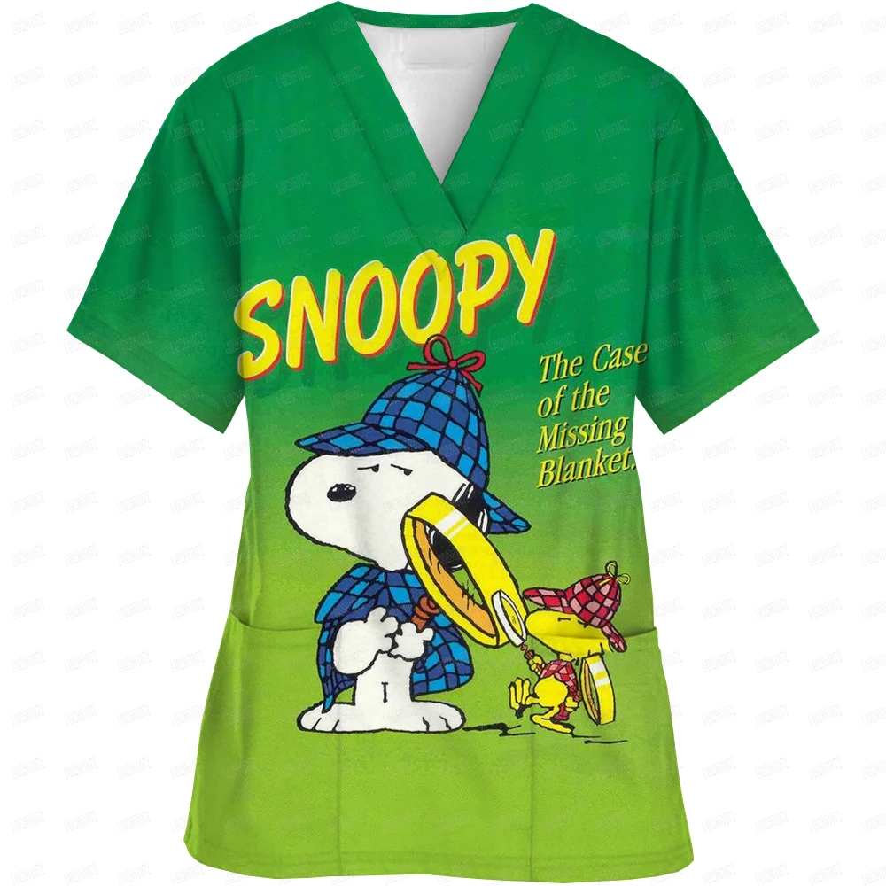 Униформа медсестры Snoopy с мультяшным принтом и V-образным вырезом карманы скрабы