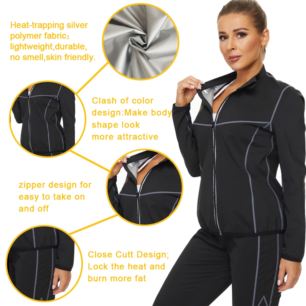NINGMI Sauna Top for Women Hot Sweat Jacket Weight Loss Long Sleeves Thin Fitness Sportwear Fat Burning Slimming Body Shaper Gym