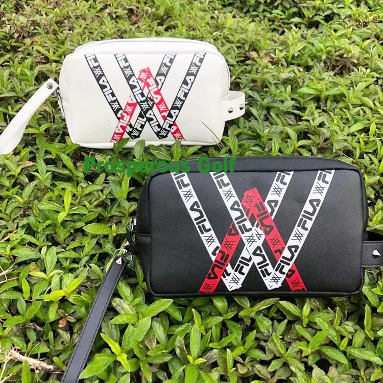 

Golf clutch rivets black and white tide cool Korean men and women storage bag double zipper soft leather small bag