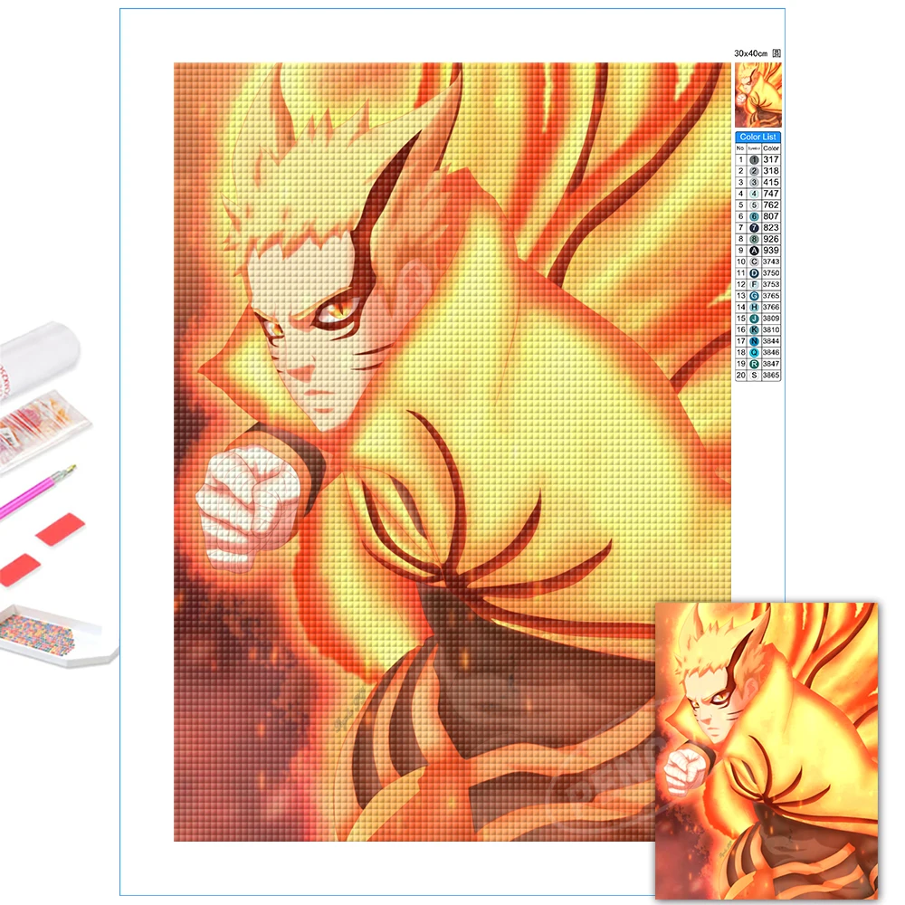

Nine-tailed Status 5D Diy Diamond Embroidery Uzumaki Naruto Full Round Drill Cross Stitch Classic Anime Boy Home Decor Paintings