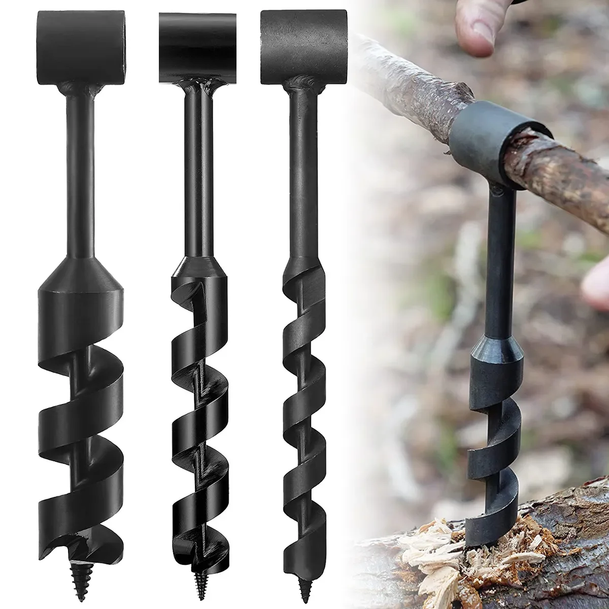 Hand Drill Carbon Steel Manual Auger Drill Portable Manual Survival Drill Bit Self-Tapping Survival Wood Punch Tool