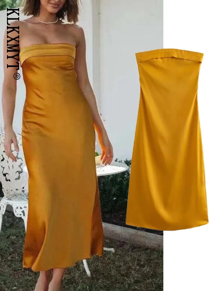 

Женское атласное платье-миди с открытой спиной, на молнии