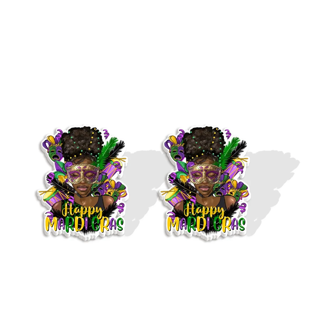 

Happy Mardi Gras Epoxy Stud Earrings Carnival Acrylic Resin Earrings Holiday Jewelry Gift