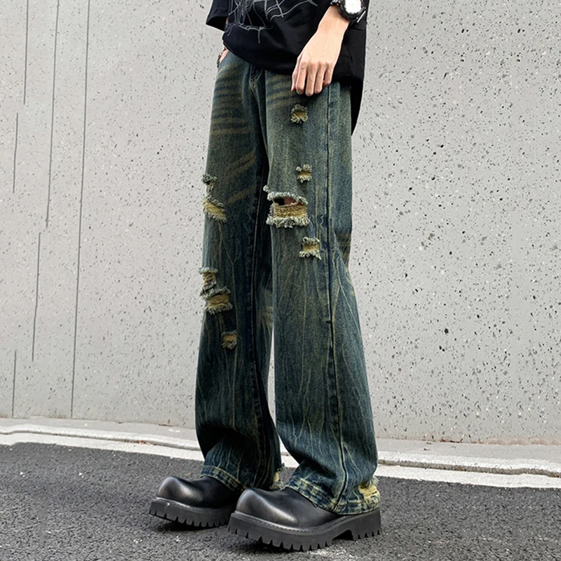 FEWQ High Street Darkwear Нишевые летние мужские джинсы 2024 винтажные прямые брюки