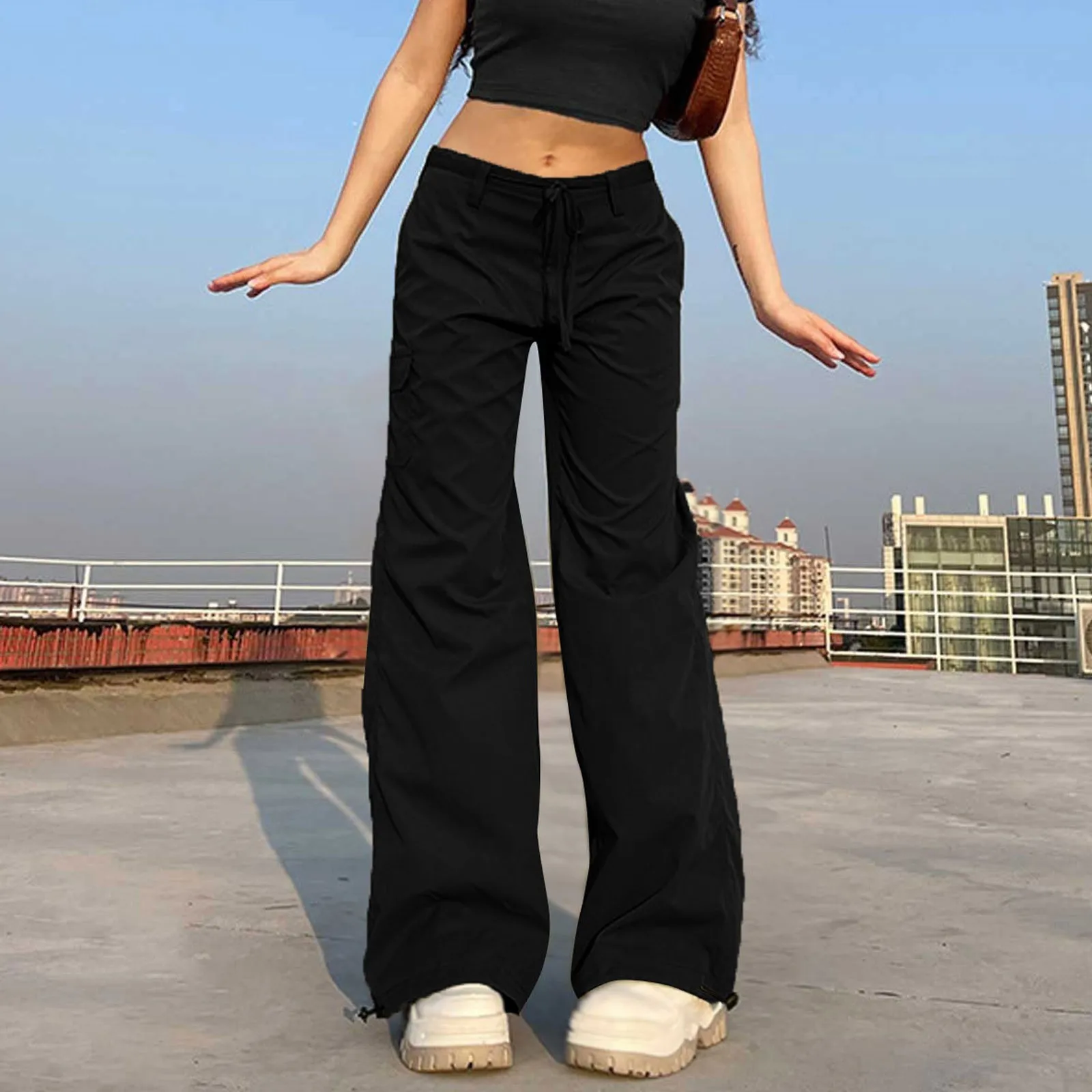 

Женские прямые брюки-карго Y2k с карманами, винтажные брюки в стиле Харадзюку 90-х с низкой талией, широкие мешковатые джинсы