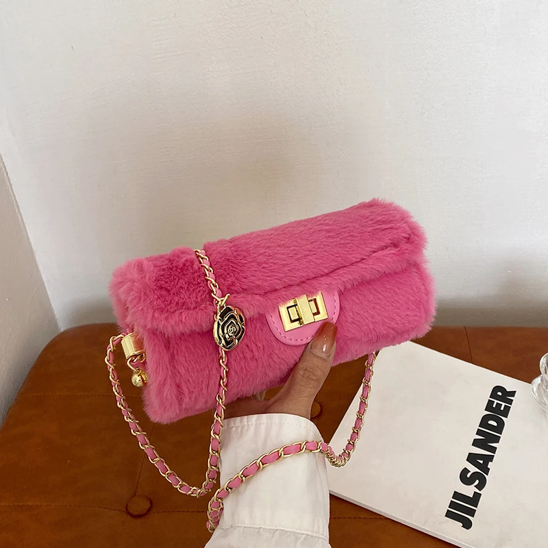 Осенне-зимняя пушистая сумка через плечо для женщин новинка 2024 плюшевая на