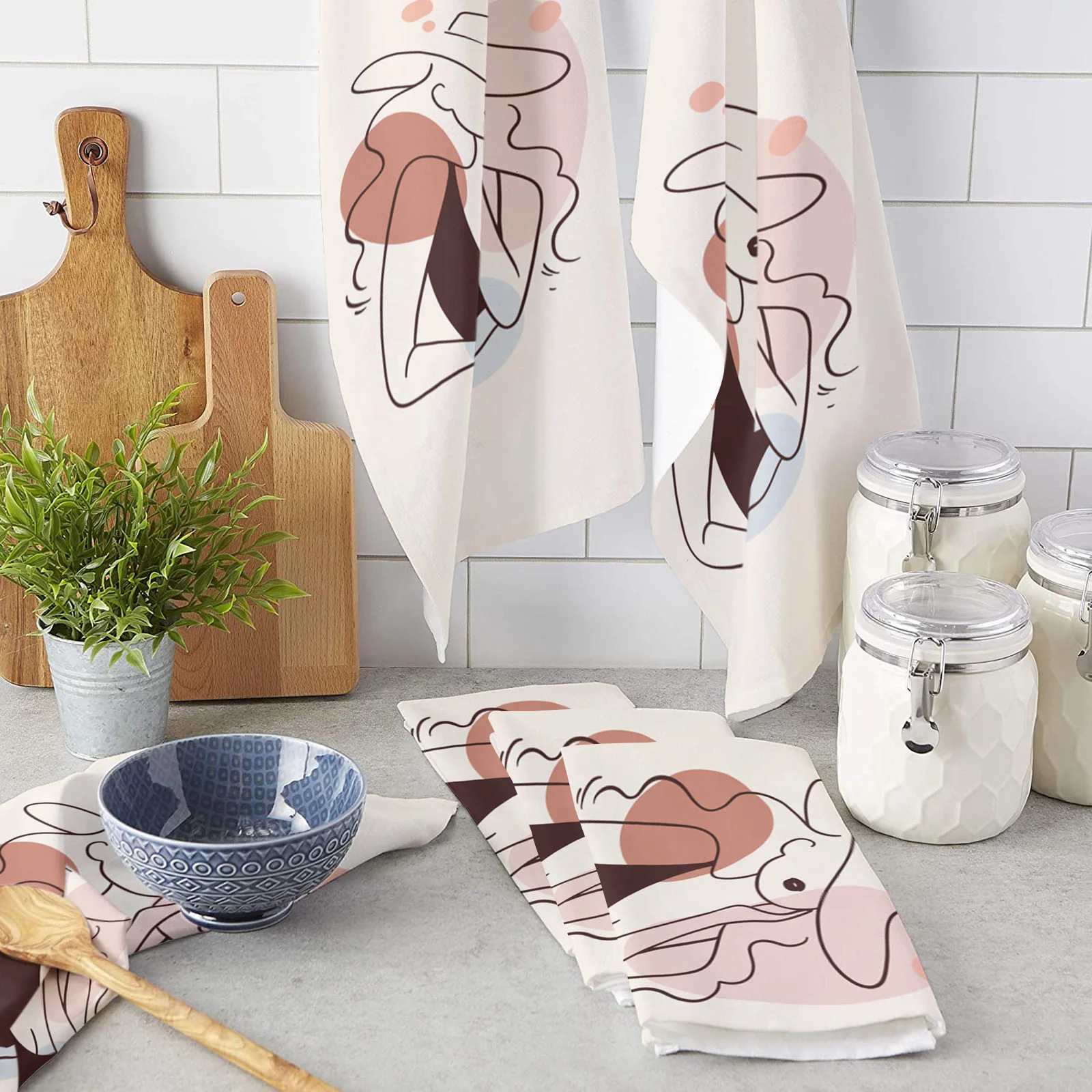 

Line Print Abstract Kitchen Towel Bathroom Hand Towel Kitchen Dishcloth Water Absorption Household Cleaning Cloth