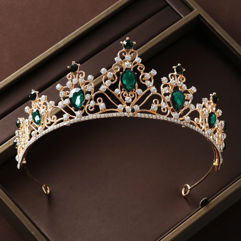

Baroque Classic Elegant Green Crown Wedding Bride Hair Accessories Party Queen for Women Tiaras