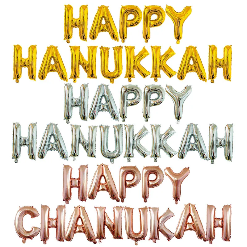 

1set Happy Hanukkah Balloons 16 Inch Chanukah Rose Gold Silver Letter Foil Ballon Banner Shower Party Decoration Globos
