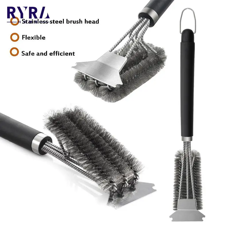 

Портативный набор для барбекю, гриля, барбекю, щетка для чистки, кухонные аксессуары из нержавеющей стали, щетки для чистки с проволочной ще...