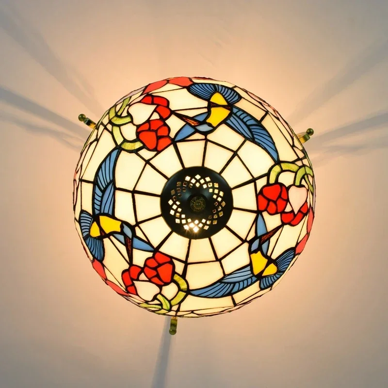 12 дюймов 30 см потолочный светильник Тиффани колибри цветы витражи полузаподлицо