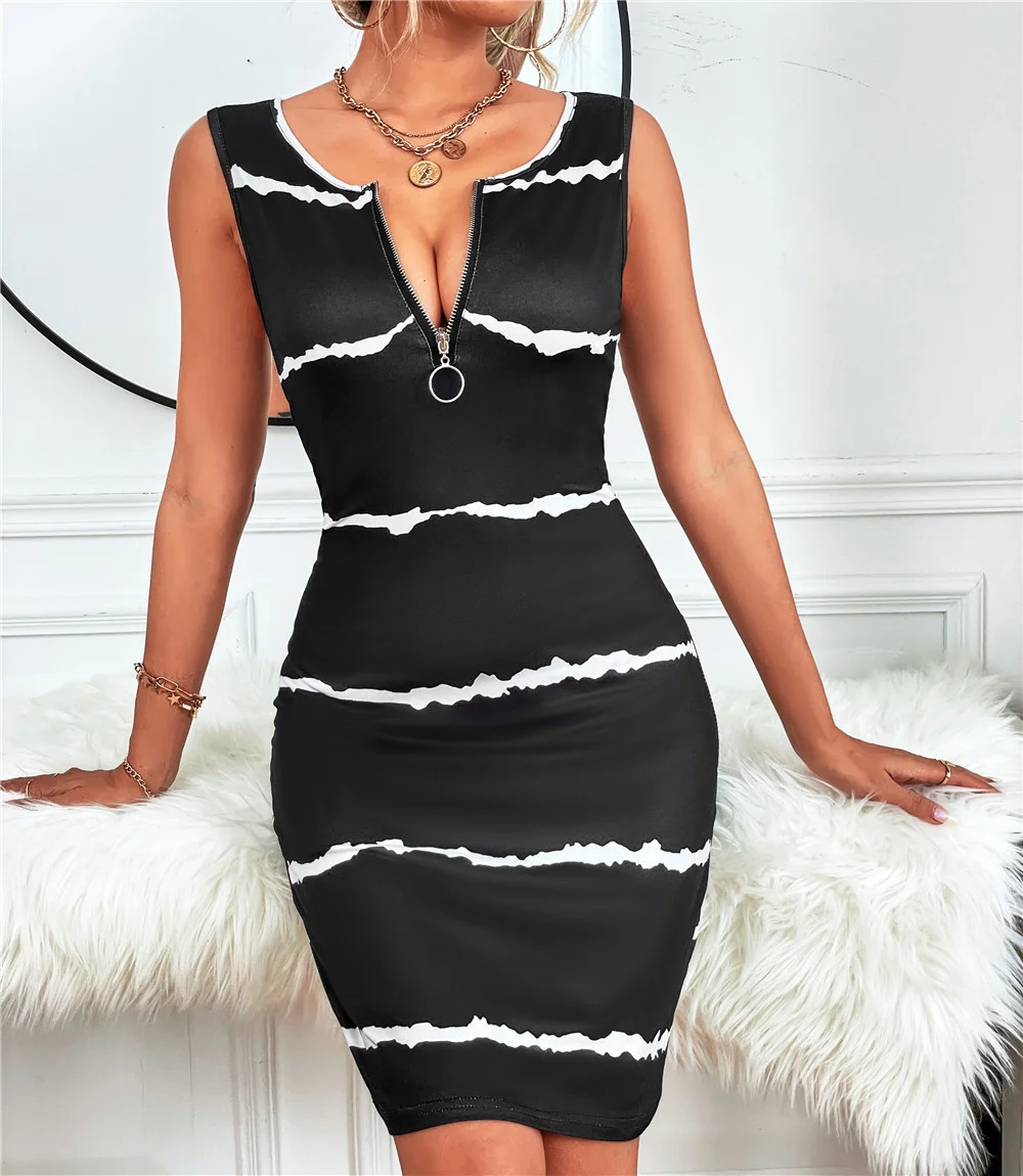 

Summer Casual Simple Striped Print Sexy Tank Midi Dress Elegant Outfits Women Sleeveless Cotton Summer Clothes Lady Sundress