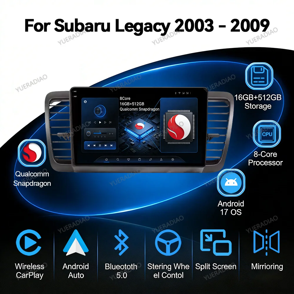 Фото Автомагнитола Android 17 для Subaru Outback 3 Legacy 4 2003-2009, мультимедийный видеоплеер, GPS-навигация, 4G, Wi-Fi, Carplay, Auto, QLED №1