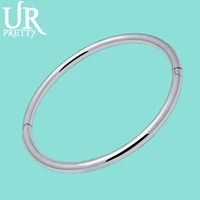 urpretty womens 925 sterling silver bangle simple smooth bangle solid female charm jewelry party gift