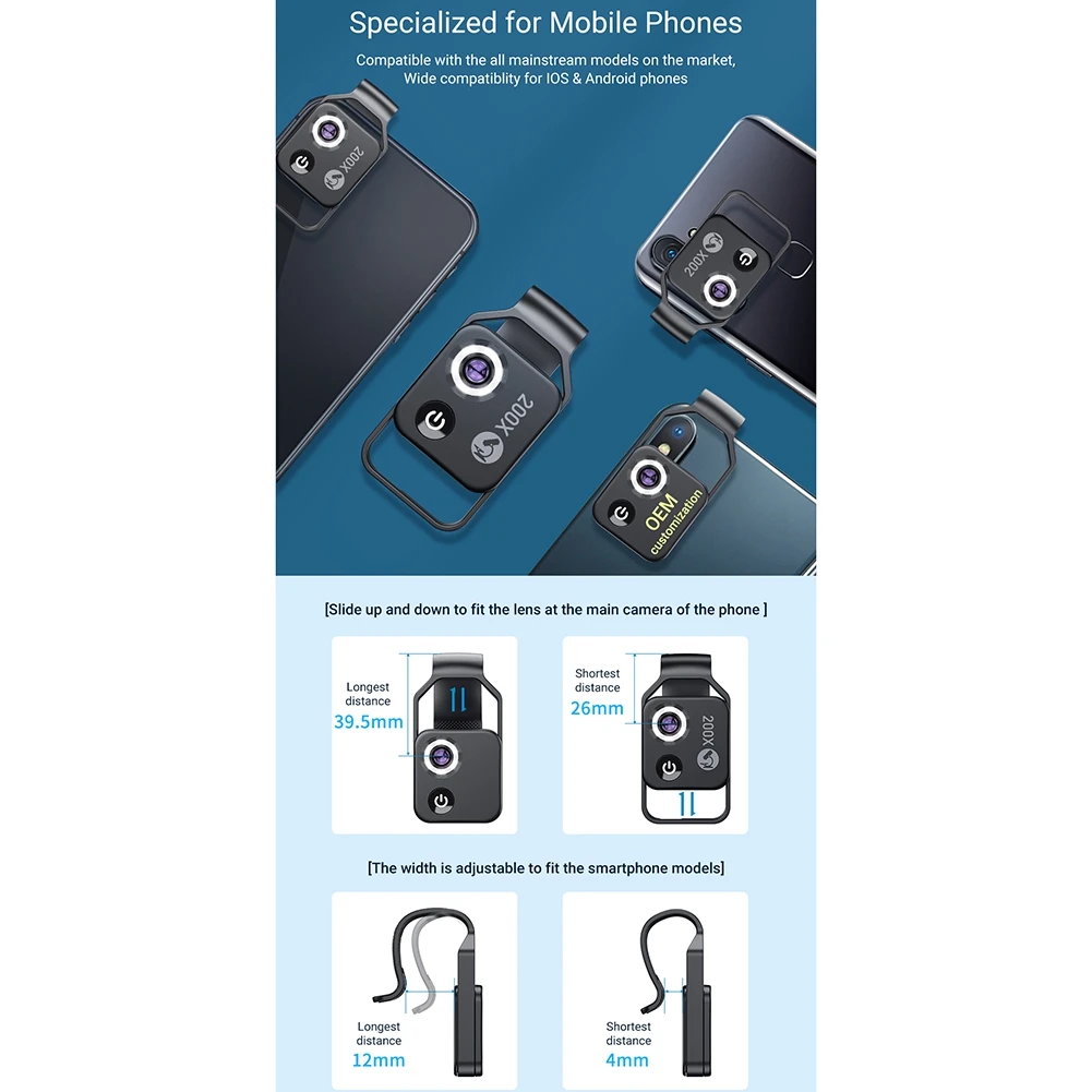 Объектив для микроскопа APEXEL с увеличением 200X и мобильной светодиодной