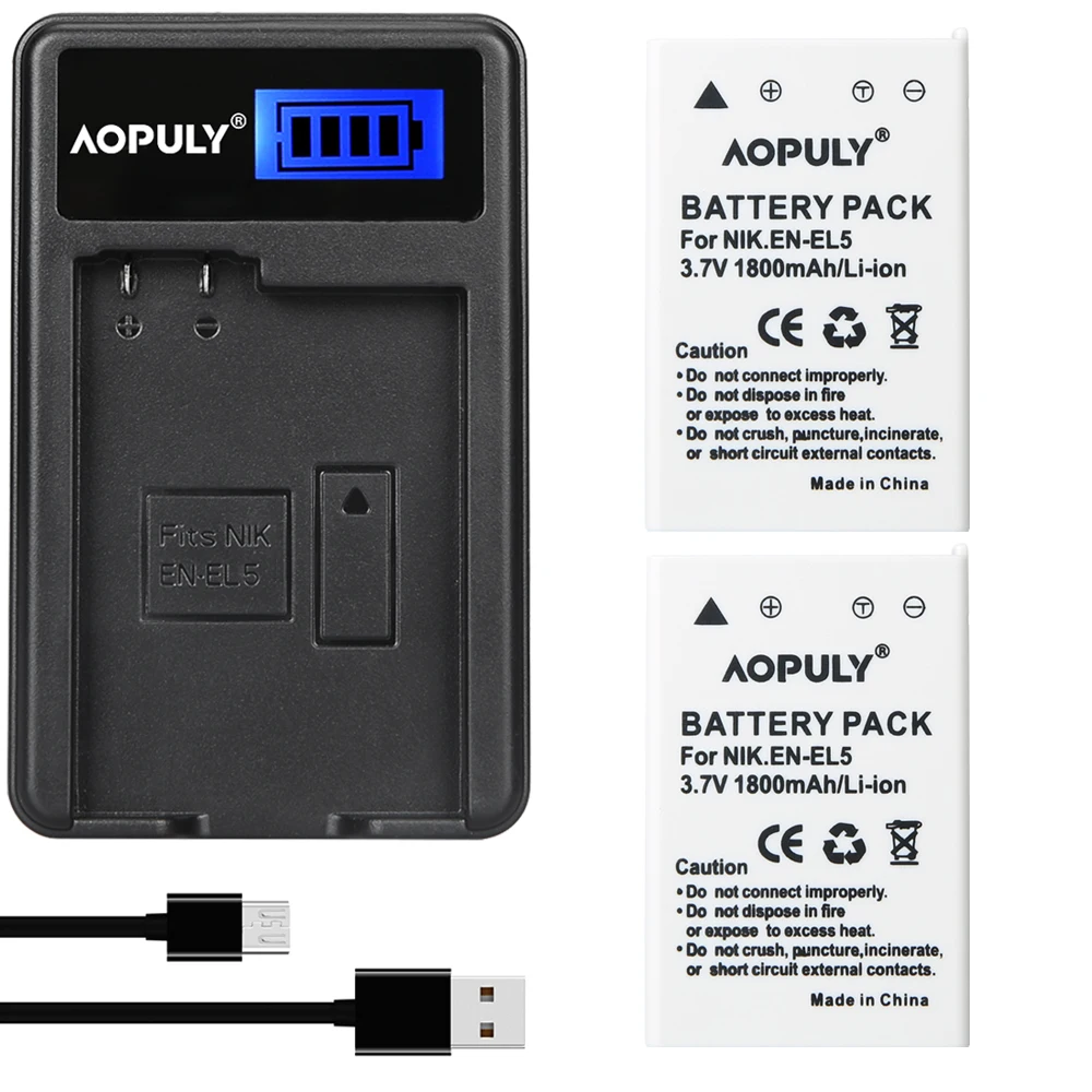 

2x rechargeable batteris EN-EL5 EN EL5 ENEL5 Battery +LCD USB Charger For NIKON Coolpix 3700 4200 P5000 5200 5900 7900 S10 P3 P4