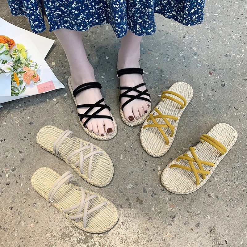 

2022 Fashion Slippers Home Shoes Women Bohemian Ethnic Style Flat Shoes Female Sandals Beach Shoes Slipper Women's Zapatillas