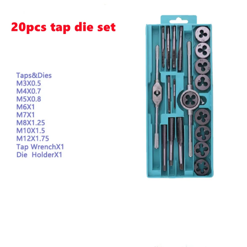 

20pcs metric tap die set M3/M4/M5M6/M7/M8/M9/M10/M12 thread tapping repair tool combination