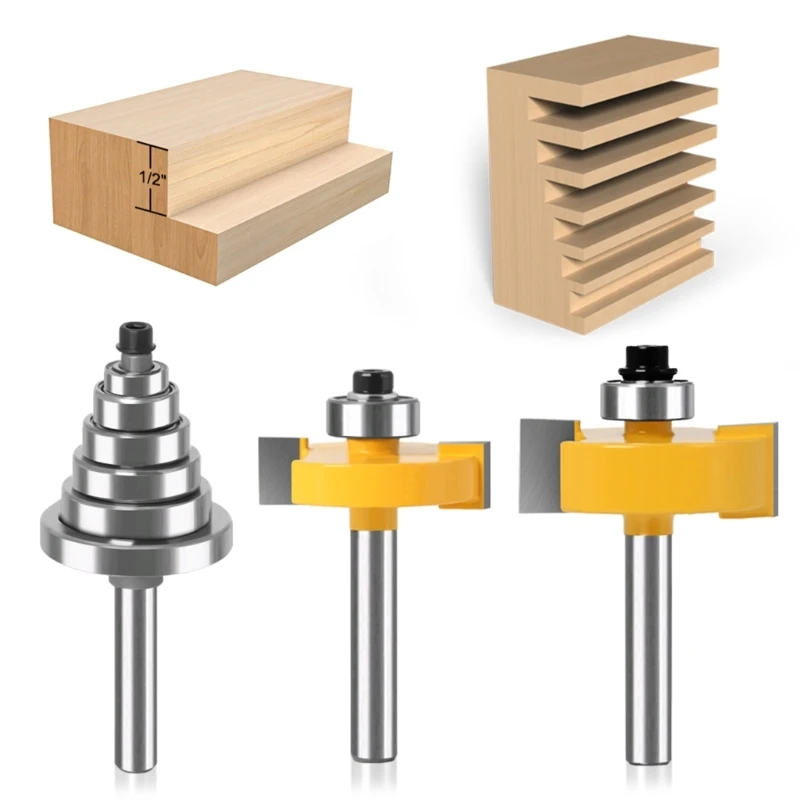 

2pcs Rabbet Router Bit with 6 Bearings Multi-Rabbeting Router Bit Tools for Hard , Softwood, Synthetic Board 40JE