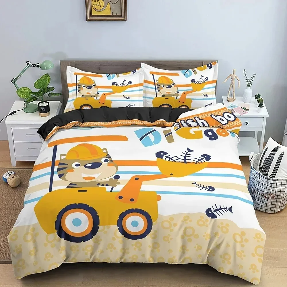 Комплект постельного белья с мультяшным медведем и машиной для мальчиков