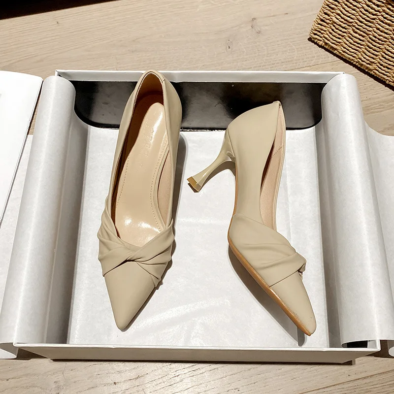 

Женские туфли на высоком каблуке-шпильке, туфли-лодочки с острым носком, без застежки, обувь для офиса и работы, 2023