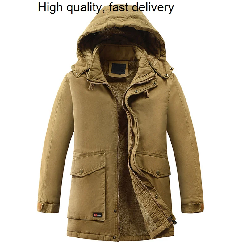 

Fleece Thick Warm Parkas Mens Hooded Jacket and Coats Russian Winter Military Style Trench Coat Velvet Windbreaker Male Casaco