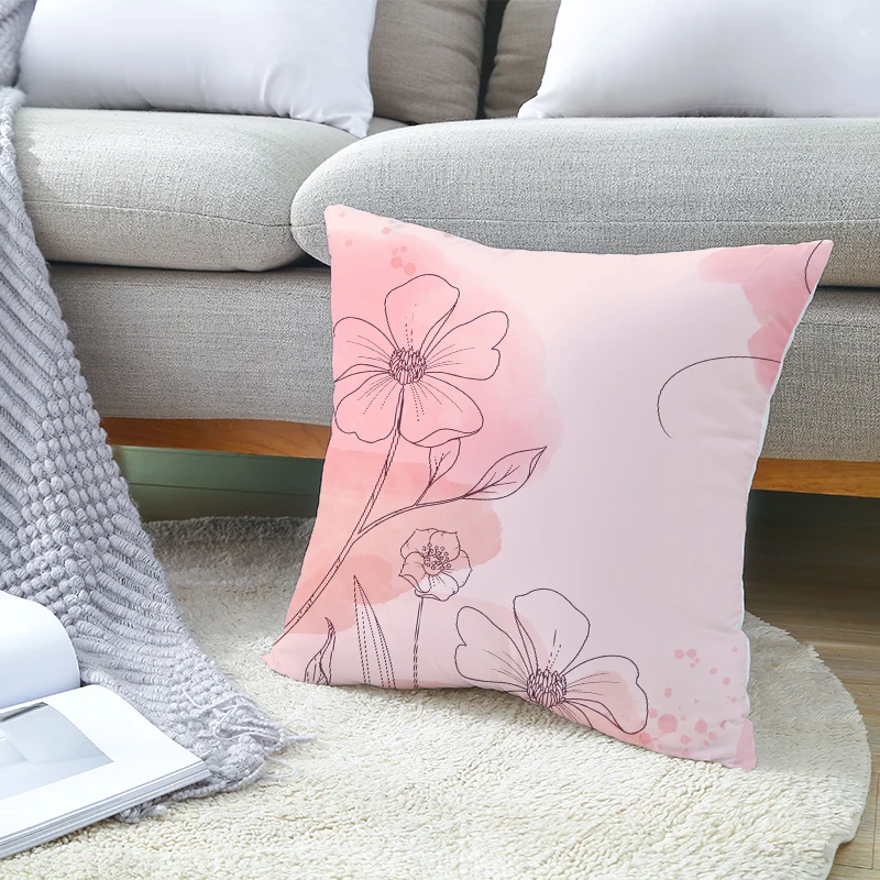 

Polyester Pillow Case Square Flower Cushion Cover Leaves Throw Pillow Office Sofa Pillows Spring Home Decor Funda Cojines 45x45