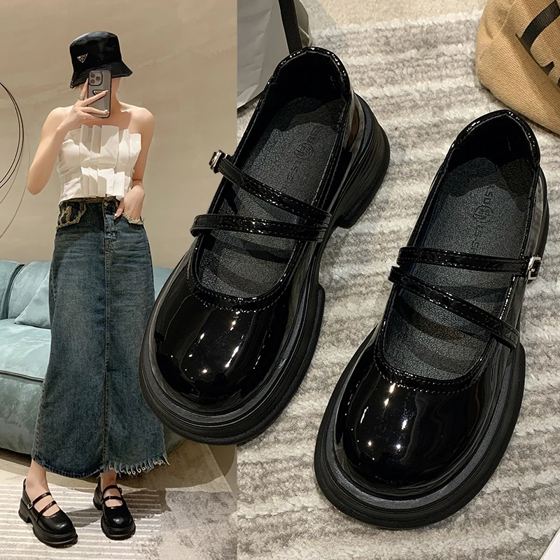 

Женские туфли с круглым носком, Туфли Мэри Джейн на плоской подошве, с ремешком и пряжкой, лето 2023