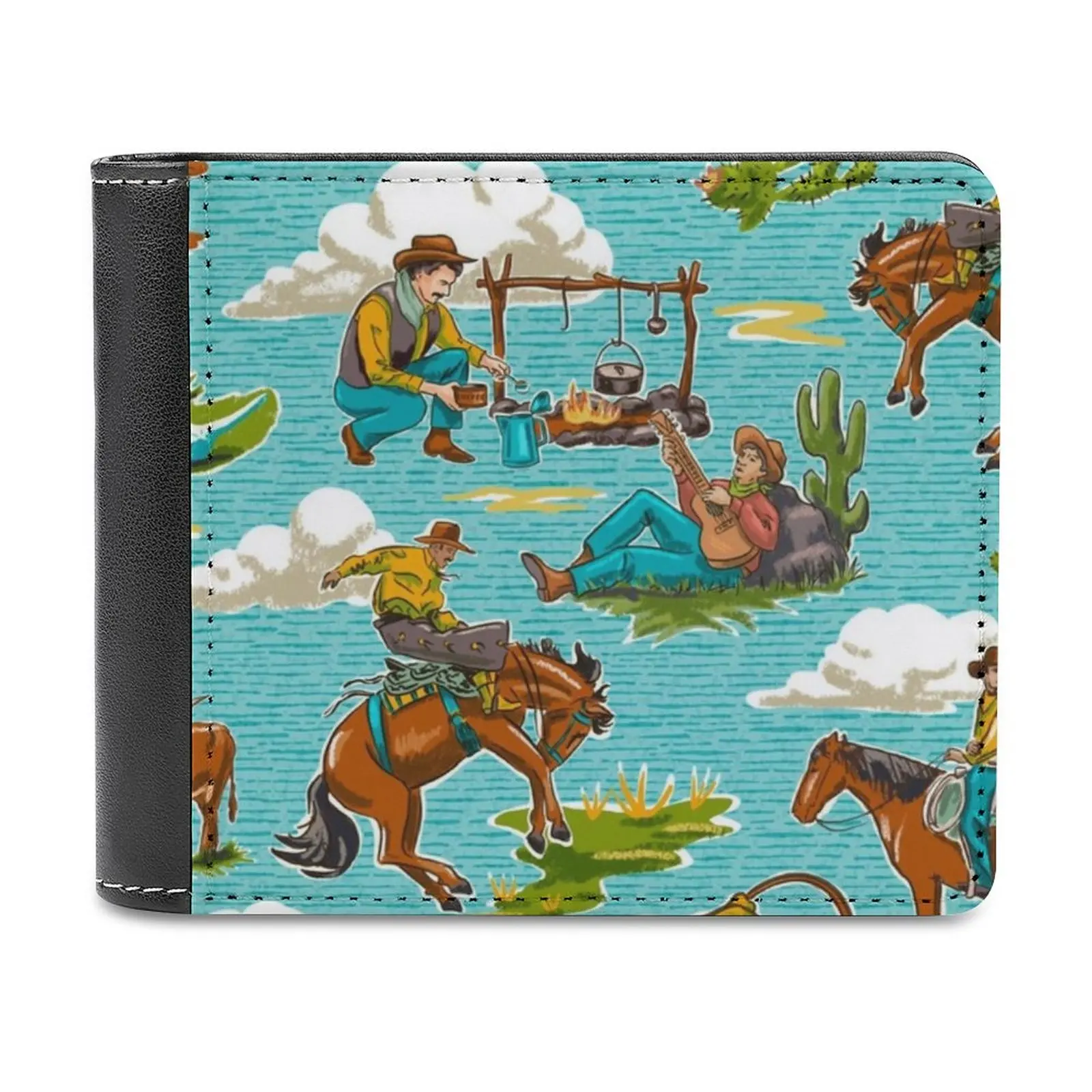 

Мягкие мужские кошельки в стиле ретро West Cowboy и Cowgirl с узором ярко-синего цвета, новинка, кошелек, держатели для кредитных карт для мужчин, кош...