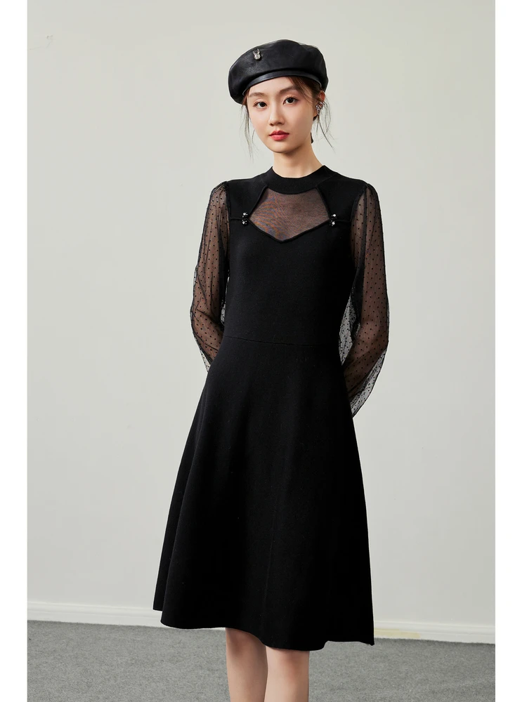 Qiushuiren National Sle трикотажное черное платье 2024 новинка зимы женская обтягивающая