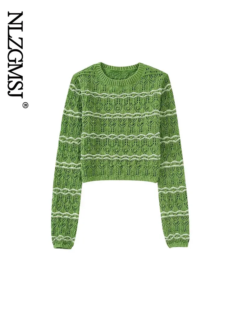 

Женский свитер в зеленую полоску Nlzgmsj, осенне-зимний Повседневный Свободный Топ с круглым вырезом и длинным рукавом, зеленые свитера для жен...