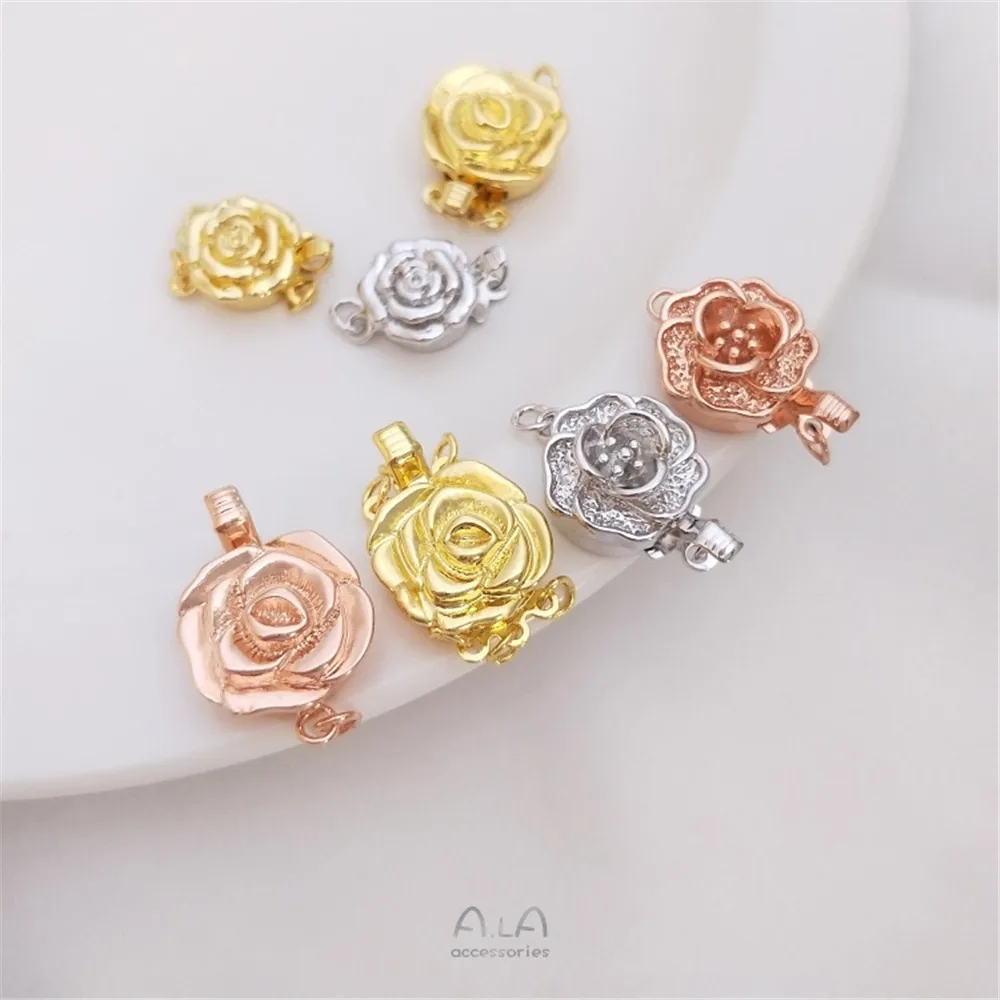 

18K Gold Filled Plated White and gold rose insert buckle multi-row pearl jewelry end buckle DIY necklace accessories